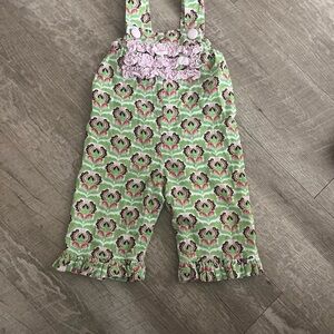 Floral Green baby girl overalls